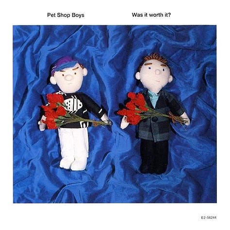 Pet Shop Boys "Was It Worth It?" single art, and two photos of the "Behaviour" Japanese CD box set.