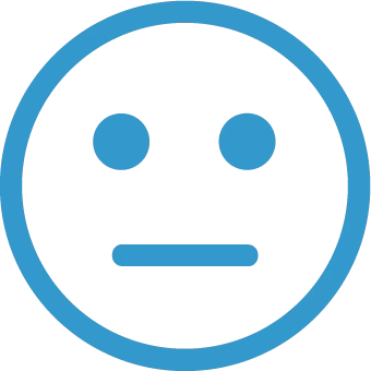Blue emoji graphic of a face with a straight mouth, being passive and having no expression.