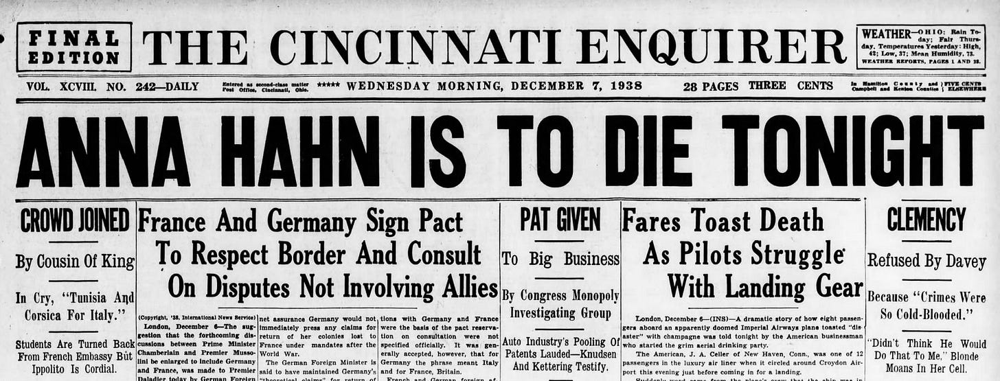1938 - Serial killer Anna Marie Hahn
