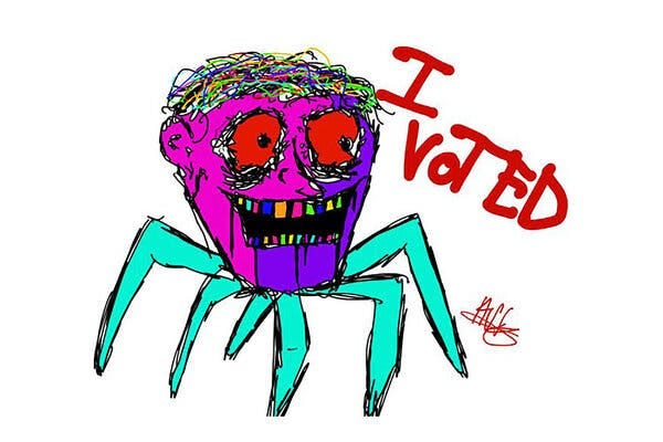 A close-up of Hudson’s design. “I feel like the creature that I drew kind of resembles the craziness of politics and the world right now,” he said.