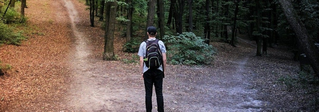 man standing in the middle of woods