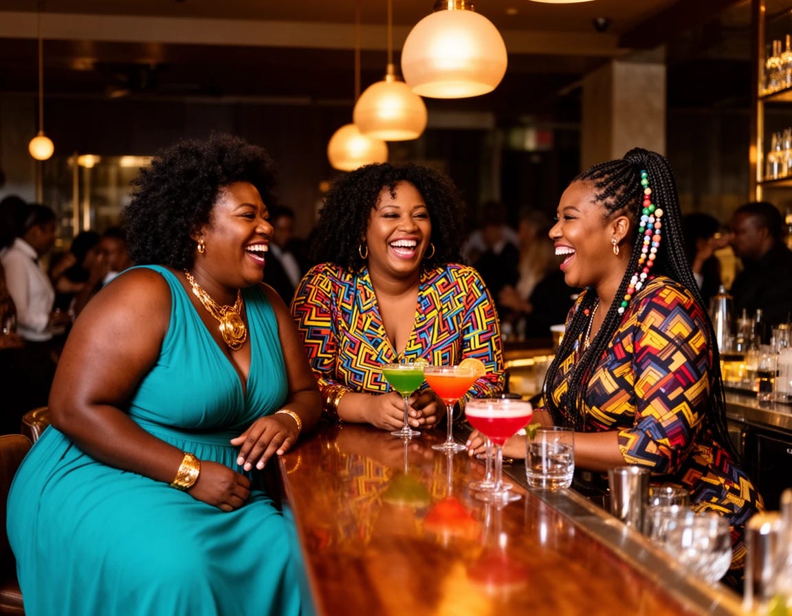 3 curvy fat black women laughing and talking at a bar 3 curvy fat black women laughing and talking at a bar