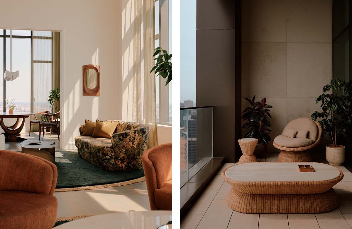 Left: Sitting area in Radnor's Sutton Tower gallery; Right: Bunn Studio x Radnor furniture collab