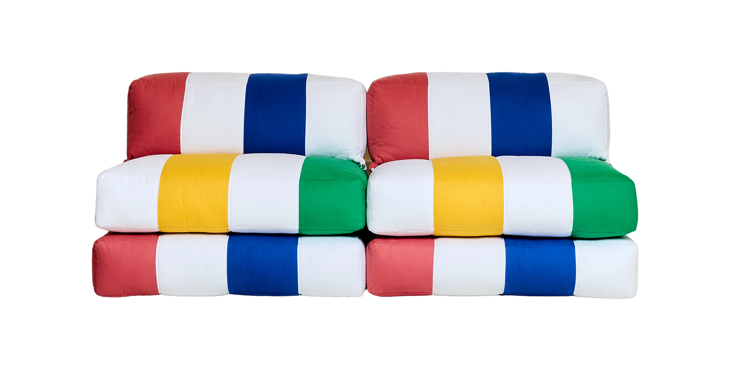 Multi-colored sofa white blue yellow red and green
