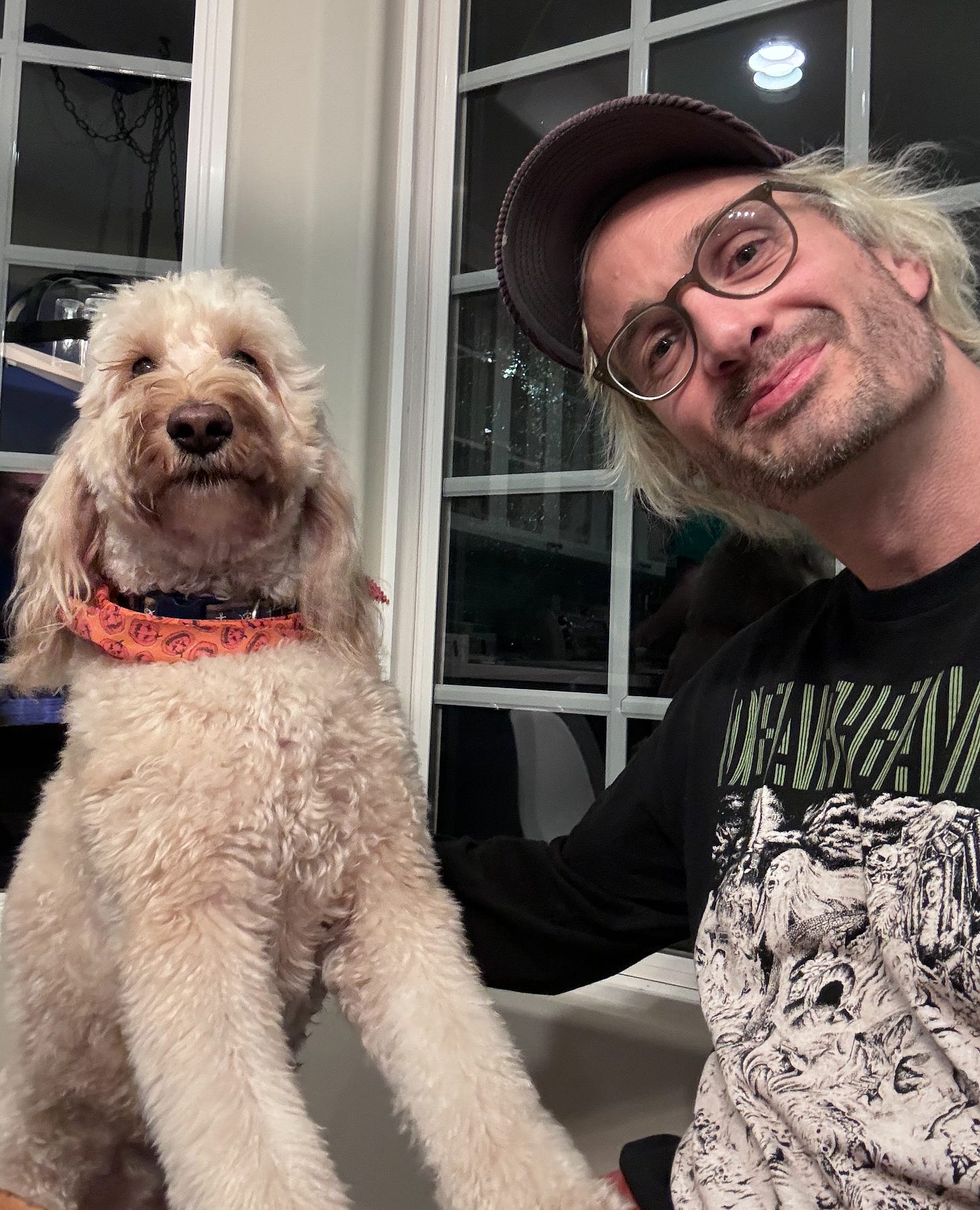 Me and a dog looking at the camera