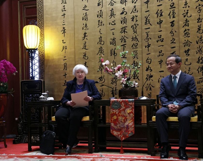 US Treasury Secretary Janet Yellen attends a meeting with Beijing Mayor Yin Yong in Beijing, China April 7, 2024. — Reuters pic US Treasury Secretary Janet Yellen attends a meeting with Beijing Mayor Yin Yong in Beijing, China April 7, 2024. — Reuters pic