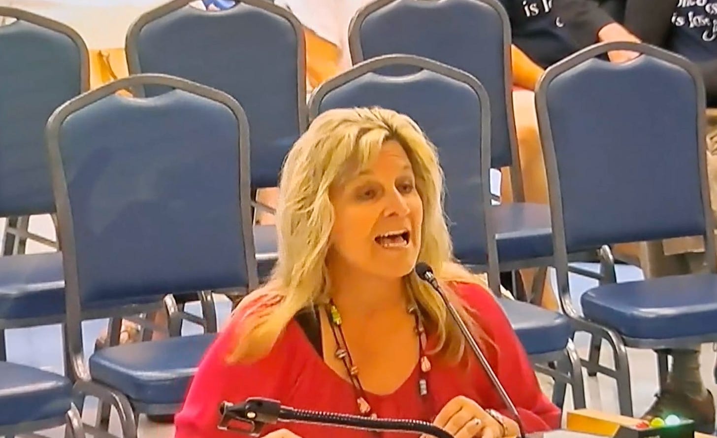 Vicki Baggett, an English teacher in Escambia County, speaks at a meeting of the Santa Rosa County School Board on September 7, 2023