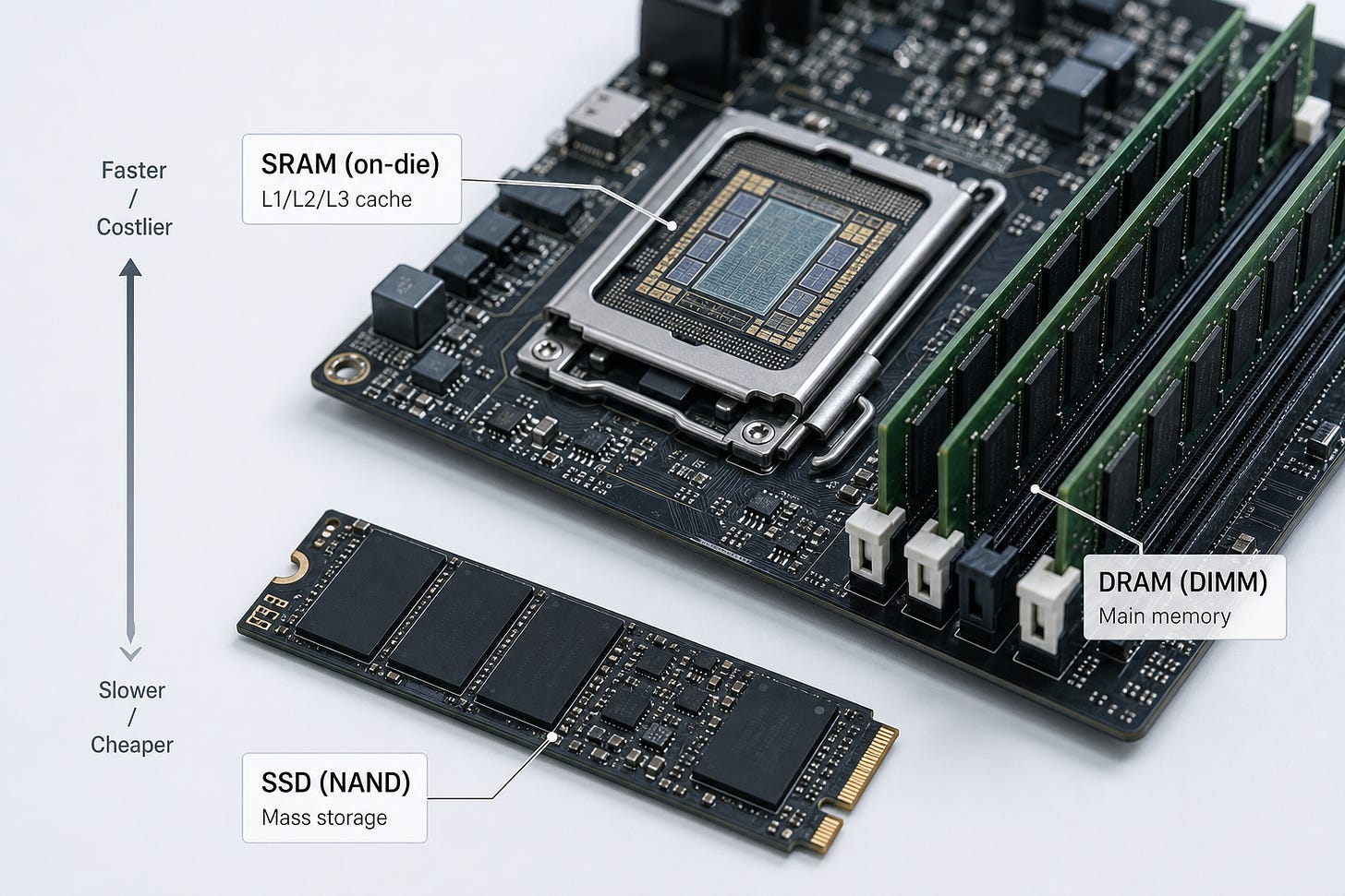 Where SRAM, DRAM, and SSD sit Where SRAM, DRAM, and SSD sit