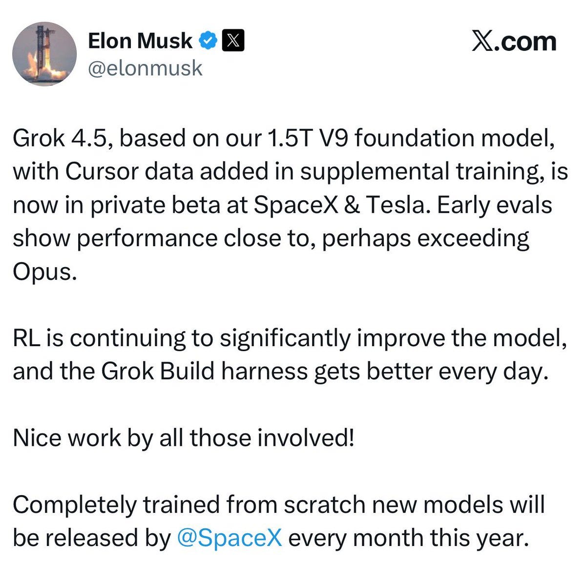 Grok 4.5 in privater Beta bei SpaceX und Tesla: xAIs nächstes Modell soll Opus erreichen