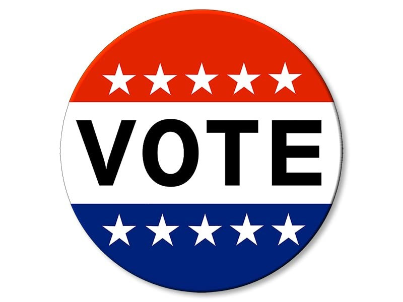 Old school 'vote' button, red white and blue 'vote' 