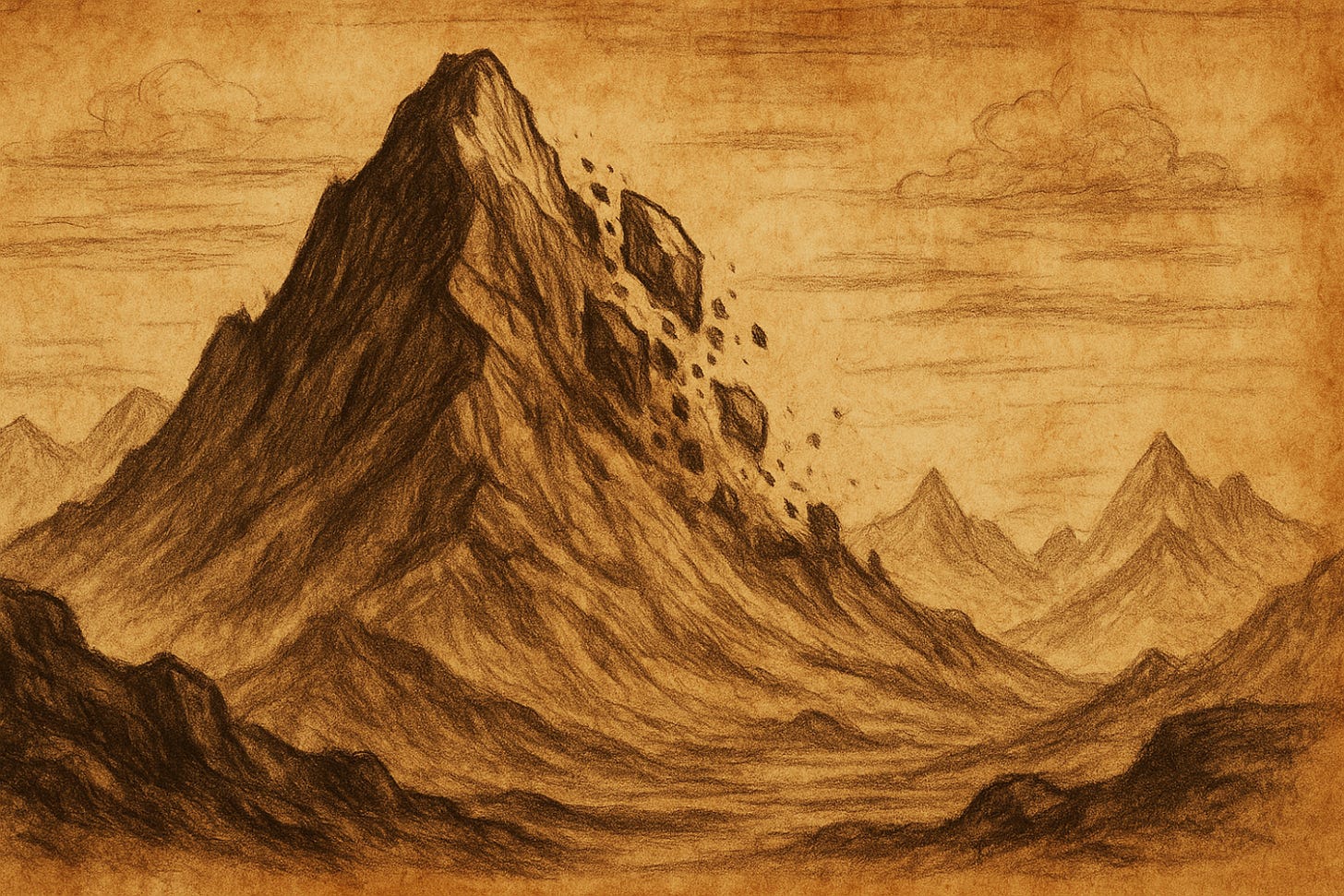 The mightly Aethros began to collapse, its frozen heart giving way to change.