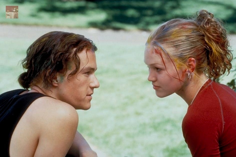 A Pinterest pin added by beatrizmbranco on Nov 21, 2024. The author is Sonja Nanz. May present: 1 things i hate about you, julia stiles, heath ledger, 10 things i hate about you, kat stratford.