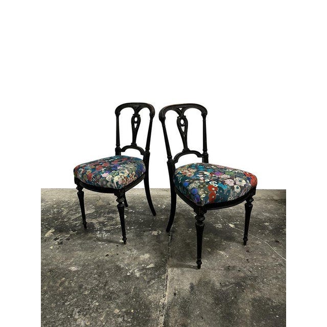 Black Victorian Vintage Aesthetic Movement Ebonised Hall Chairs in Velvet Fabric by House of Hackney, Set of 2 For Sale - Image 8 of 8