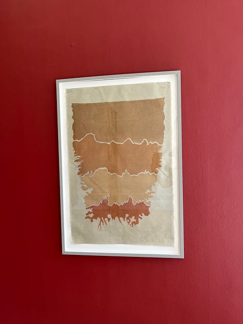 1. Ilana Halperin -- James Hutton (Parent Material) / woodblock on Yame washi paper; 2. Corkboard showing photo from the National Soils Archive and soil survey team; 3. Scotland Soil Survey maps pinned to a wall.