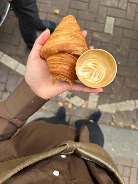 left: louf - excellent bread and pastry offerings; middle: the Mortadella sandwich from Zero Zero; right: flat white from Lot61
