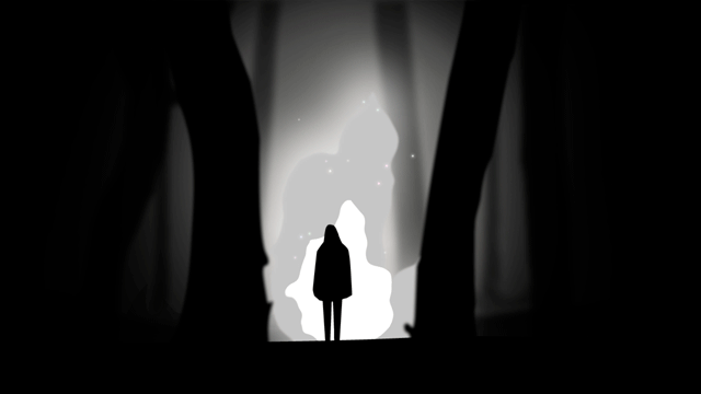 This may contain: the silhouette of a person standing in front of a window