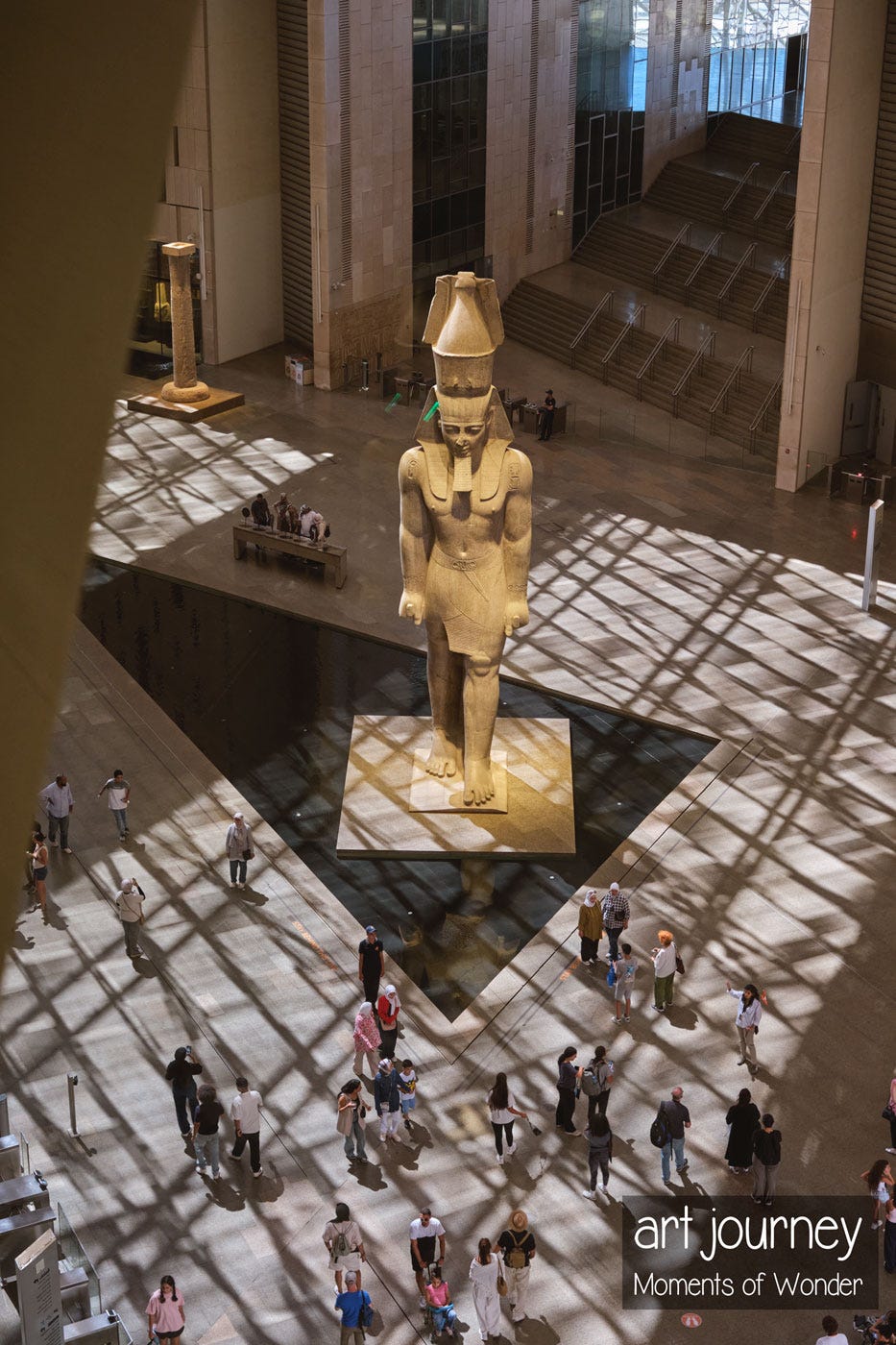 The view of Ramses II's statue from above, to give the viewer an idea of the scale of the GEM. This is a 'small' Ramses, at only 36 feet in height...