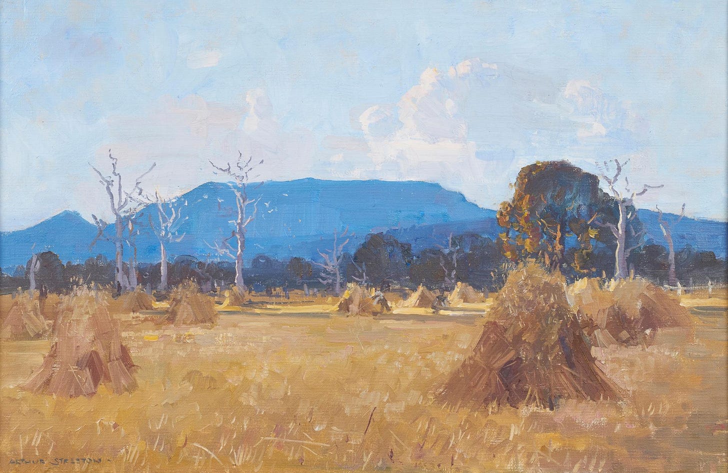 ARTHUR STREETON (1867-1943) Harvest and Mt. William 1926 oil on canvas 50 x 75cm ARTHUR STREETON (1867-1943) Harvest and Mt. William 1926 oil on canvas 50 x 75cm