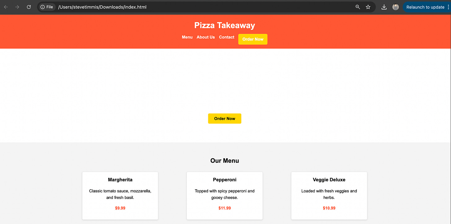 Prototype pizza takeaway website