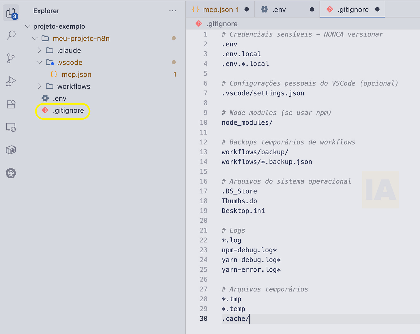 Configuração do .gitignore para integração do VS Code com N8N via MCP