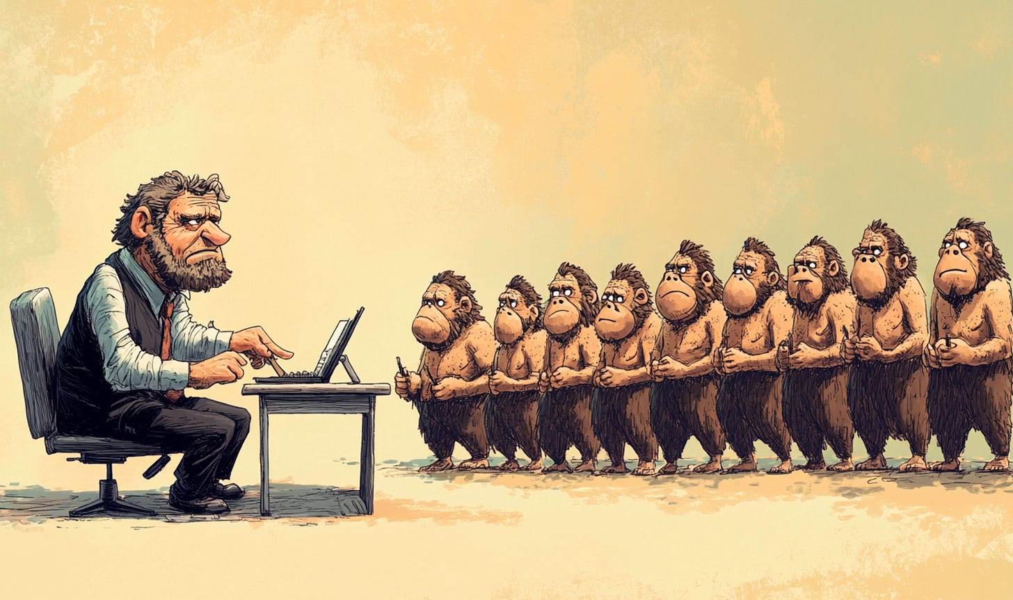 Accountant serving cavemen