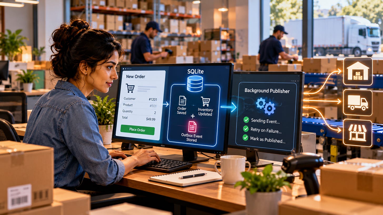 Warehouse operator managing SQLite orders and reliable event publishing across delivery systems. Warehouse operator managing SQLite orders and reliable event publishing across delivery systems.