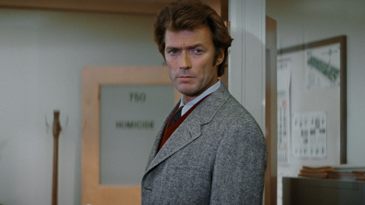 Dirty Harry | Still features Clint Eastwood in the titular role at a police station.
