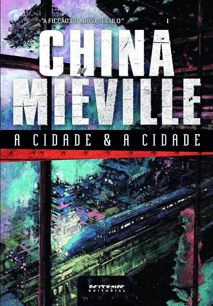 capa do livro a cidade e a cidade de china mieville, uma pintura moderna futurista representando uma cidade distopica