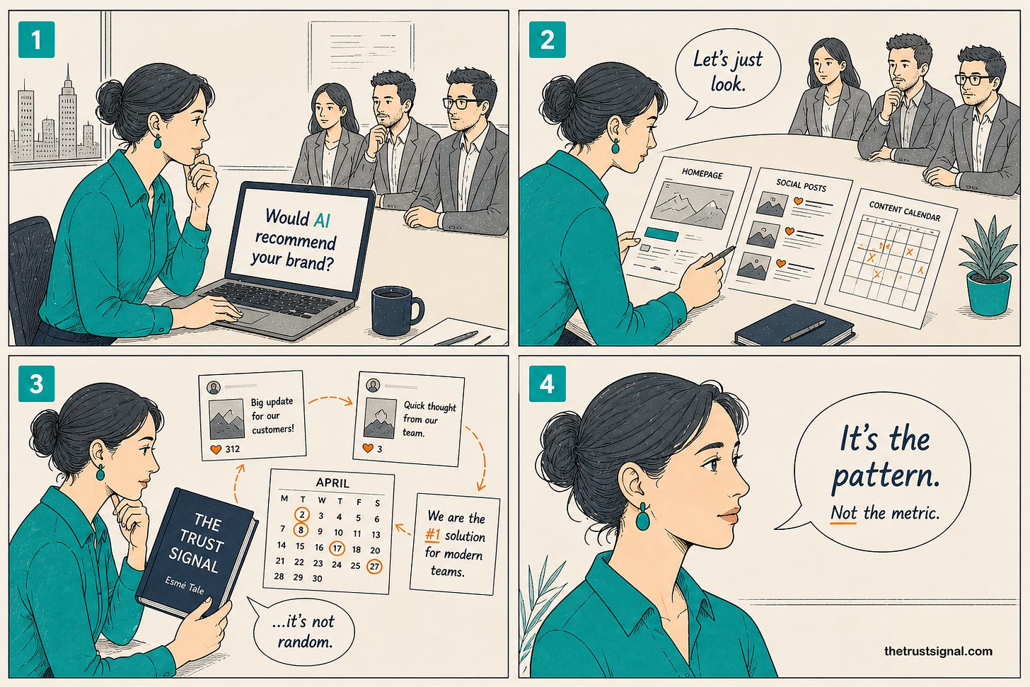 A brand under investigation. Four signals. One question: would AI recommend you?