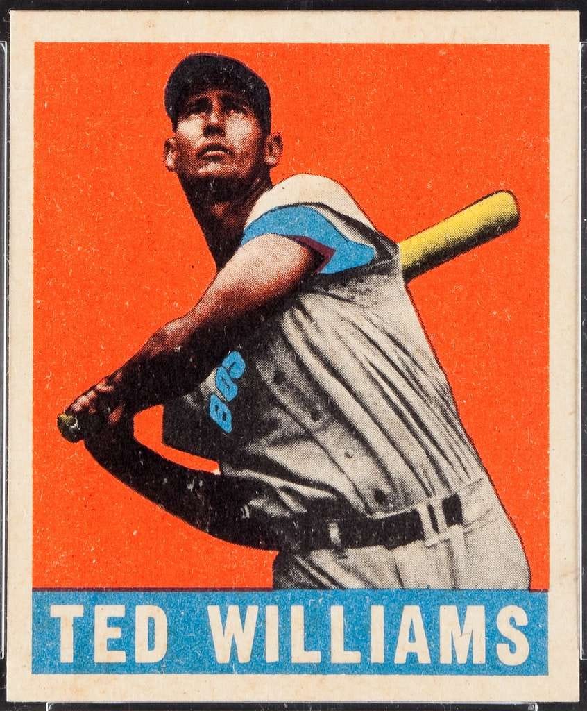 1948 Leaf Ted Williams - A close up of a baseball card with a ...