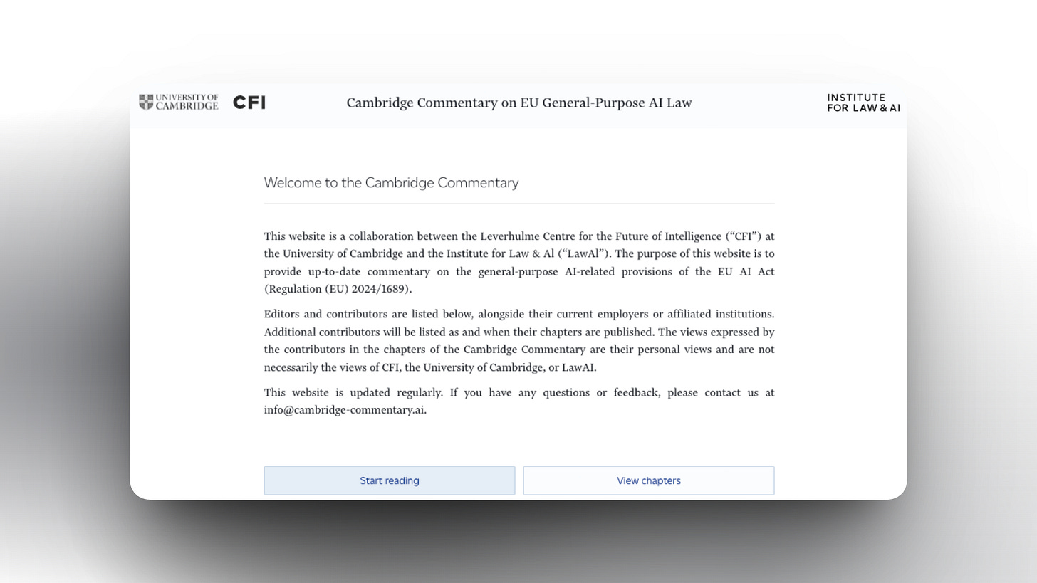 Welcome page for Cambridge Commentary on EU General-Purpose AI Law website.