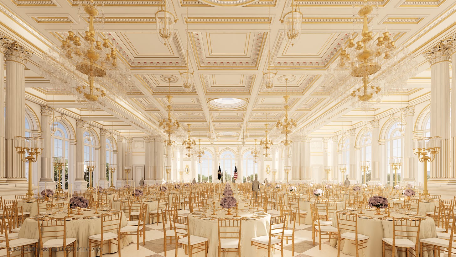 This interior rendering provided by the White House shows what the new White House ballroom will look like when completed