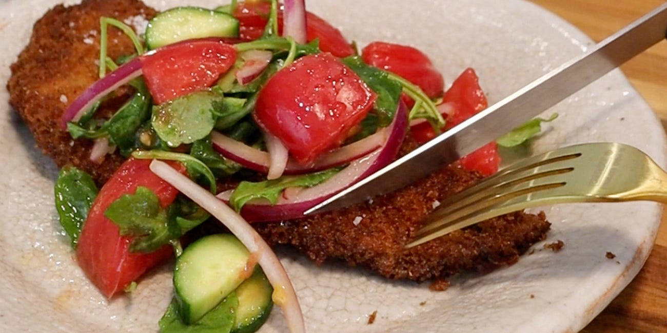 Crispy Chicken Milanese with the BEST Marinated Tomato Salad