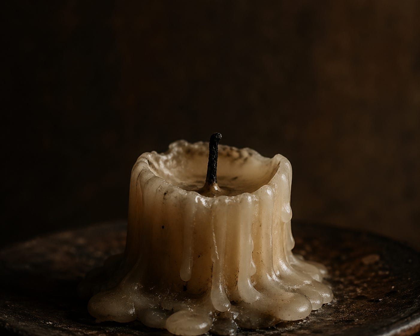 A candle with melted wax

AI-generated content may be incorrect.