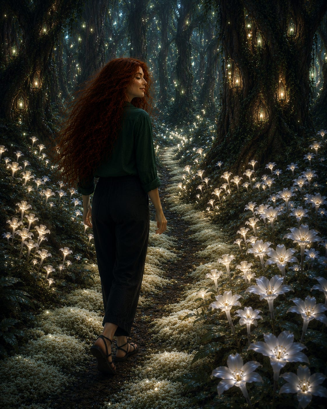Angelika walking through the Quilleaf forest image.