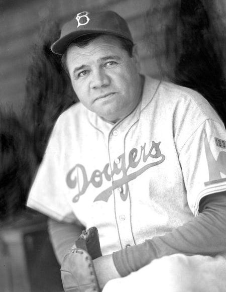 Babe Ruth in a Dodger uniform, 1938.
