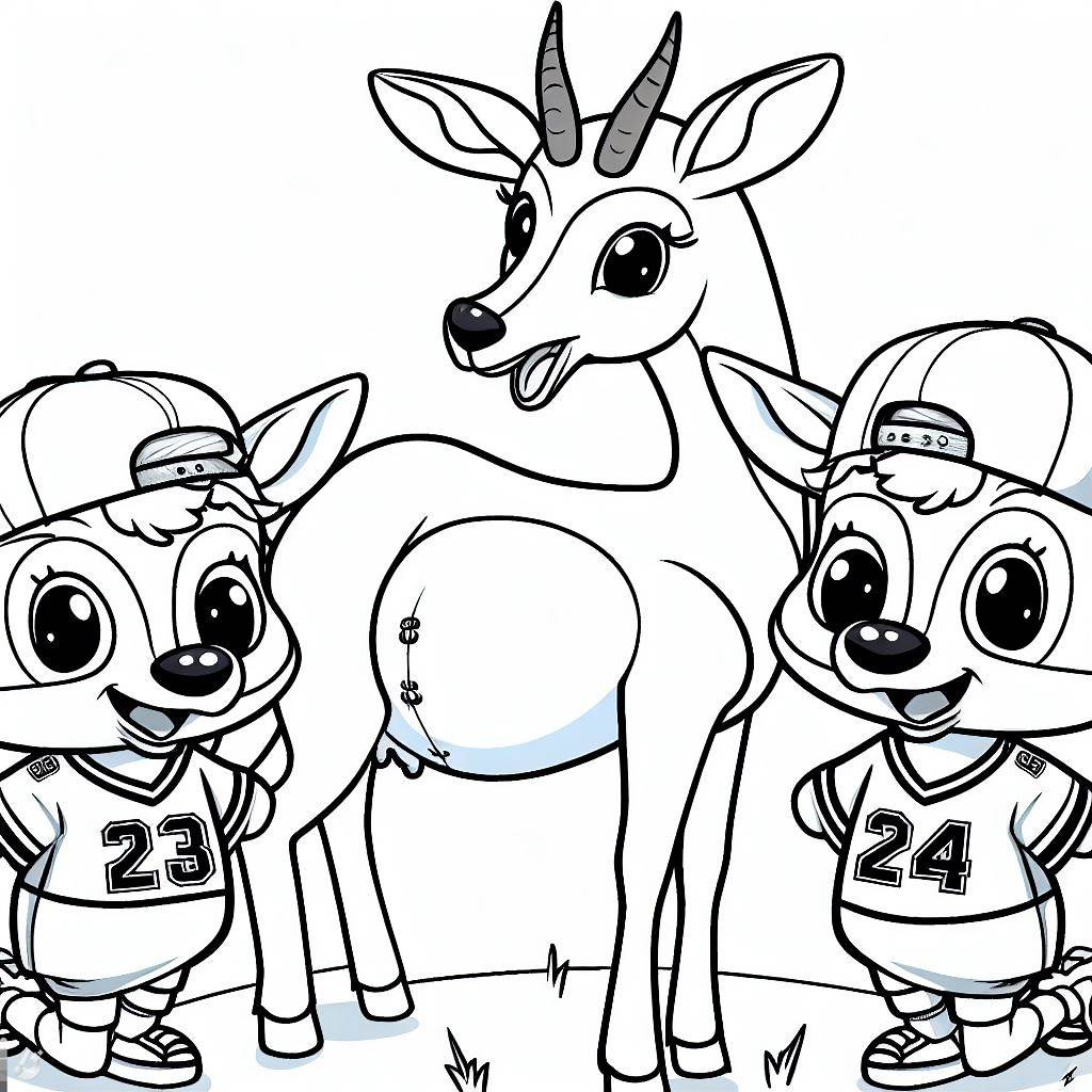 draw a cartoon of baby antelopes pregnant with two boys in nfl uniforms