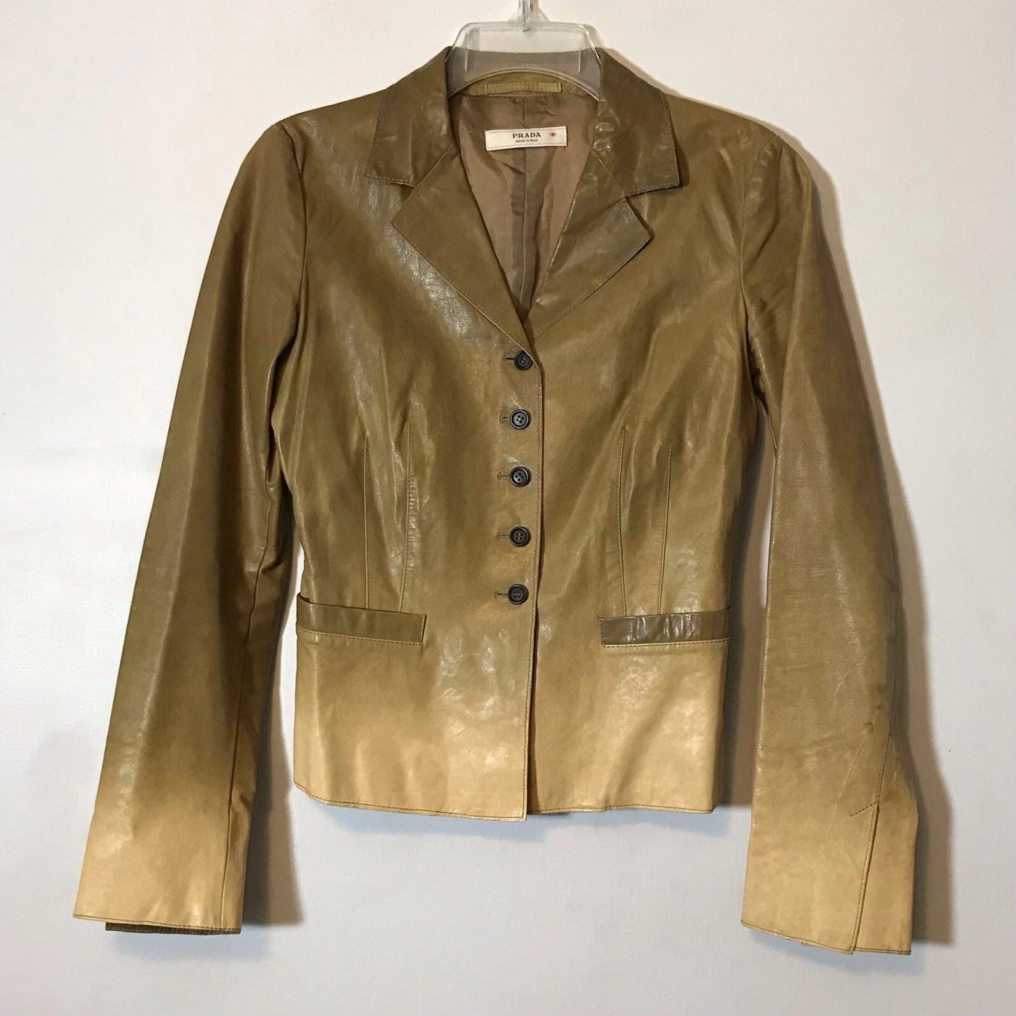 Vintage Prada Y2K Leather Ombré Corset Victorian Button Collared Jacket Size 40 - Picture 1 of 13