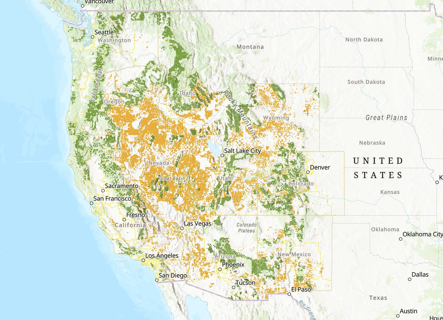 A screengrab of the Wilderness Society's map showing the US western states indicating public lands that will be available in the potential selloff A screengrab of the Wilderness Society's map showing the US western states indicating public lands that will be available in the potential selloff