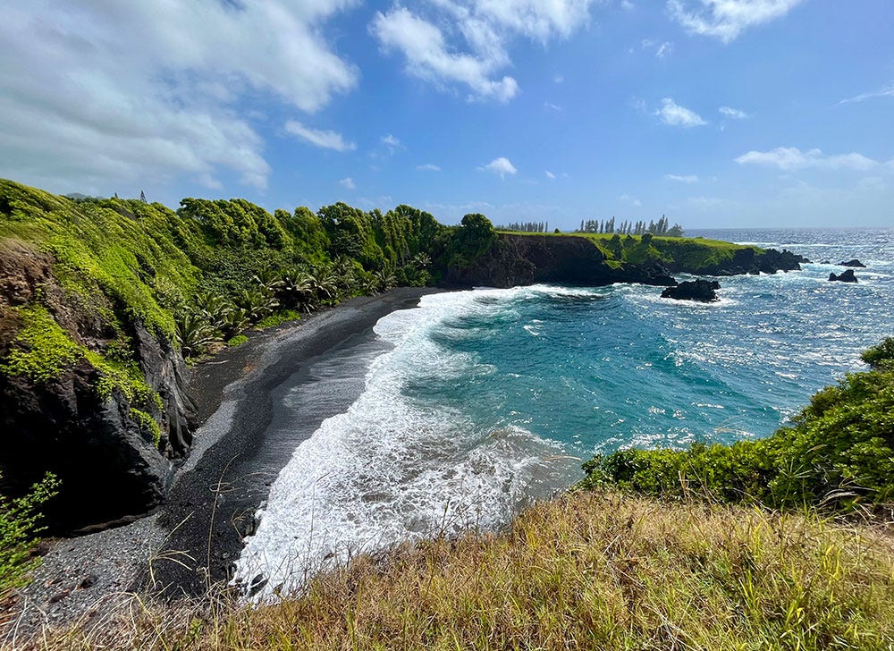 black sand beach Hana