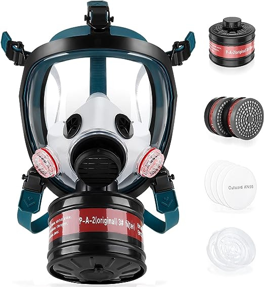 KAMZSZMF Full Face Gas Mask, Gas Masks Survival Nuclear and Chemical, Reusable Military Respirator with 40mm Activated Carbon Filter for Gases, Dust, Chemicals