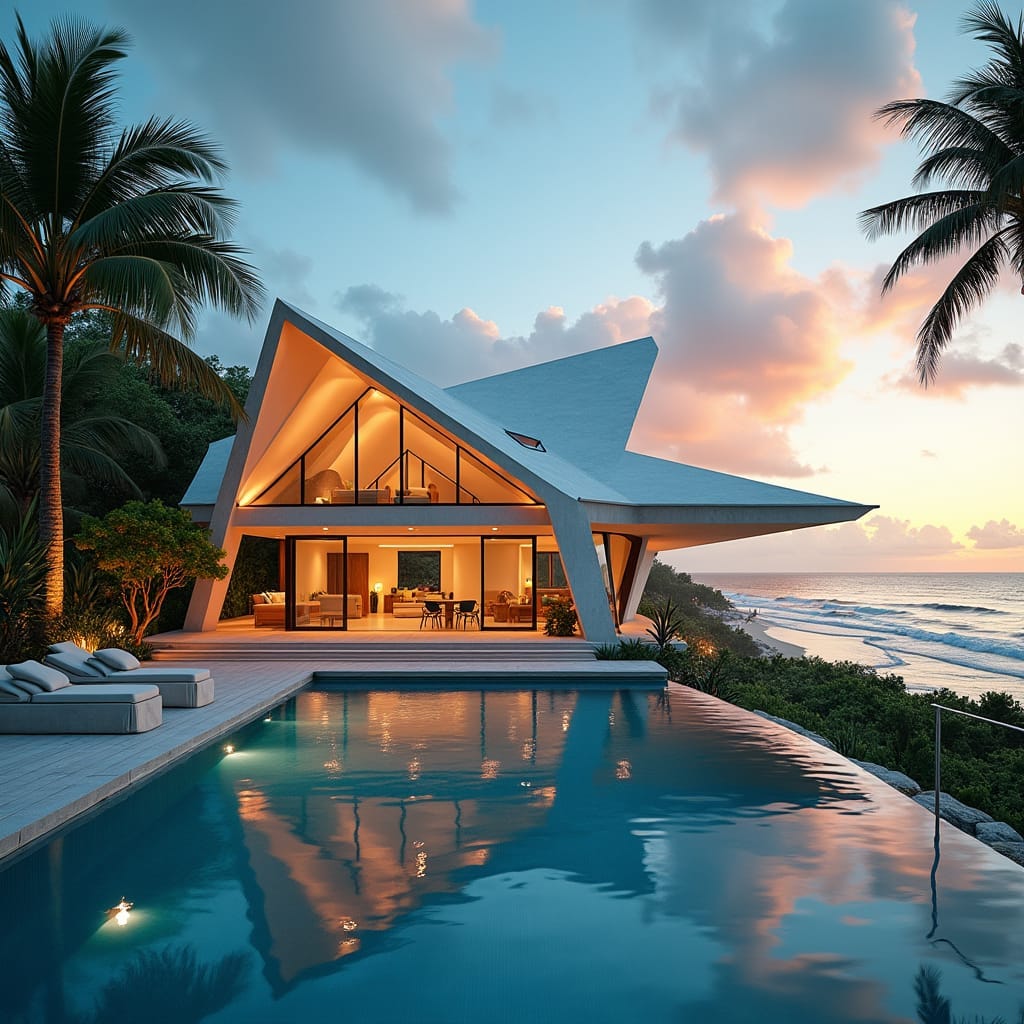 A luxurious, modern prefab house in Jamaica, shaped like a star