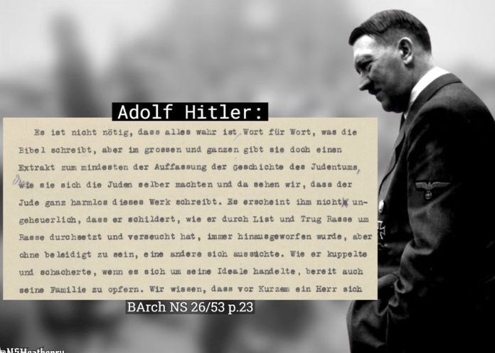 Understanding the Meaning of ‘It is not necessary that everything the Bible says is true word for word’ Adolf Hitler Quotation