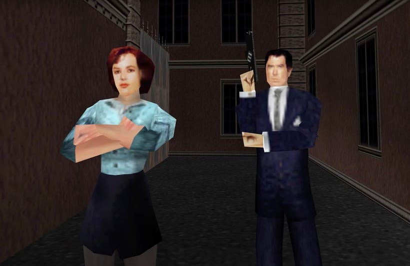 Bond and Natasha pose in GoldenEye 007 on the N64