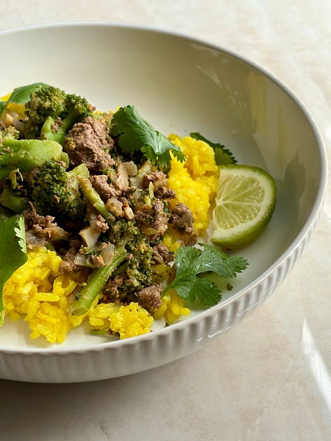 cabbage wraps, cauliflower shawarma, beef bowls
