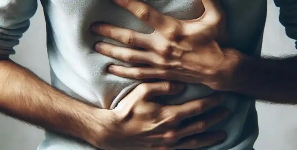 A person is experiencing stomach issues and chest pain.