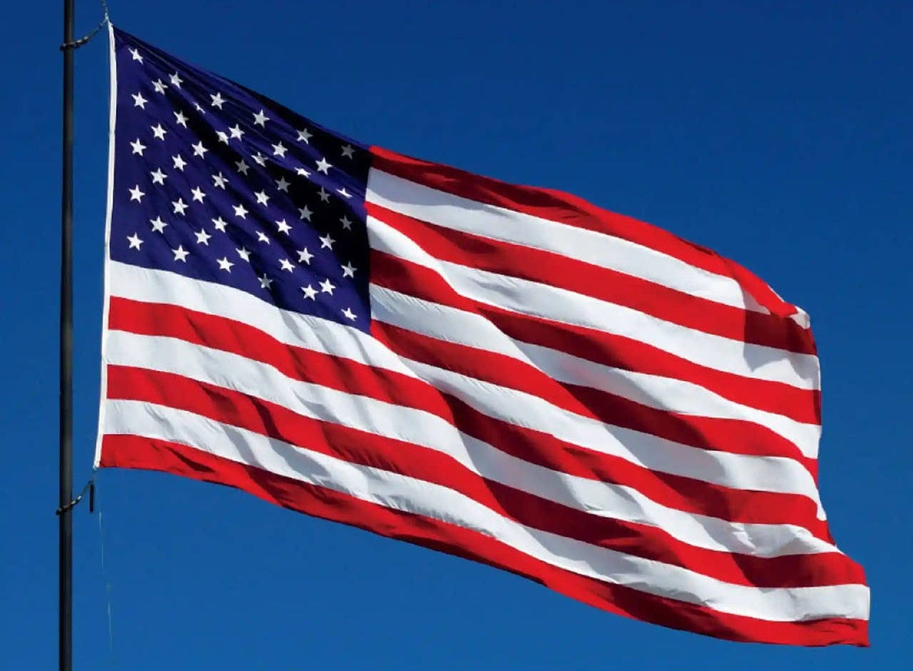 Premium Embroidered American Flag Flying on Flag pole.