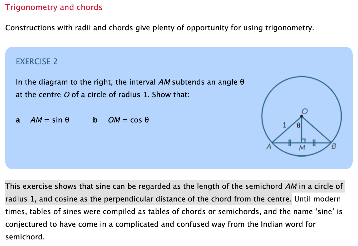 Gives a problem that might be asked relating sine and cosine to actual lengths in a geometric image.