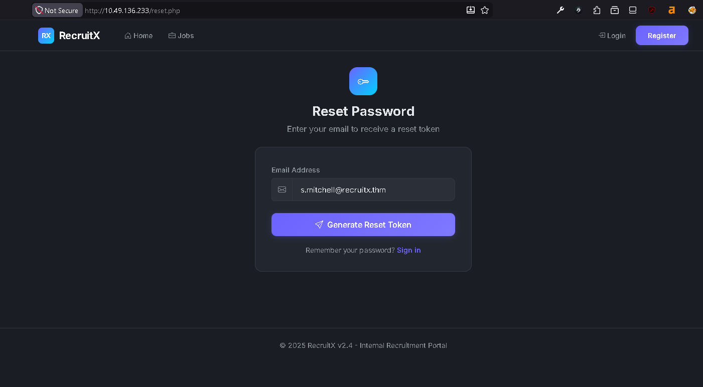 Entering the new password for the account