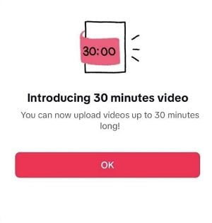 TikTok 30 minute uploads